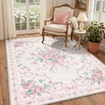 thumbnail image 4 of KUETH 2x7 Machine Washable Modern Floral Runner Rug, Soft Low Pile Non Slip Backing Rug Runner, Blush Pink Rug for Hallway Kitchen Bedroom, 4 of 5
