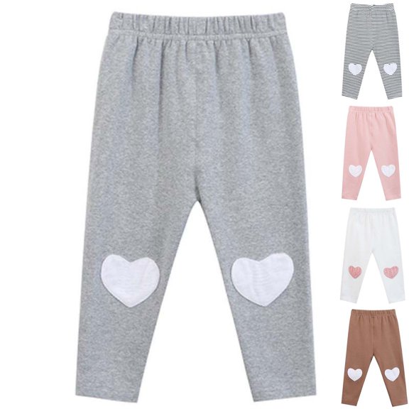 Loopsun Toddler Girls Leggings 0 to 8 Years Heart Patches Elastic Waist Thin Casual Pants