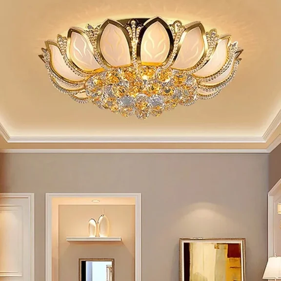 LUOLAX 23.6”Modern Gold Flush Mount Ceiling Light Luxury Crystal Pendant Lamp Fixtures