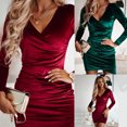 thumbnail image 3 of V Neck Long Sleeve Party Dress For Women Club Velvet Bodycon Dresses For Women Cocktail Party Dress, 3 of 6