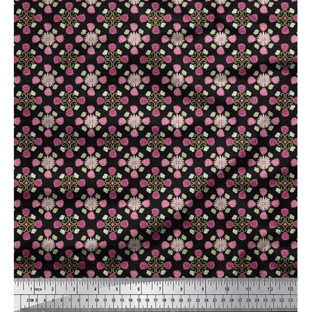 Soimoi Black Cotton Voile Fabric Aster & Roses Damask Decor Fabric Printed Yard 42 Inch Wide
