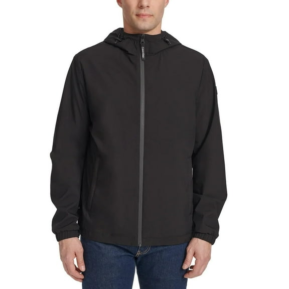 Calvin Klein Men�s Full Zip Hooded Windbreaker Jacket - Lightweight Two Front Zip Pockets (Black, Medium)