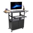 thumbnail image 1 of Ourlova Chariot AV Roulant avec Armoire Verrouillable Support pour Ordinateur Portable et Abattants Hauteur Réglable Chariot Utilitaire Mobile Poste de Travail avec Espace de Rangement Supplémentaire Barre d'Alimentation, 1 of 7