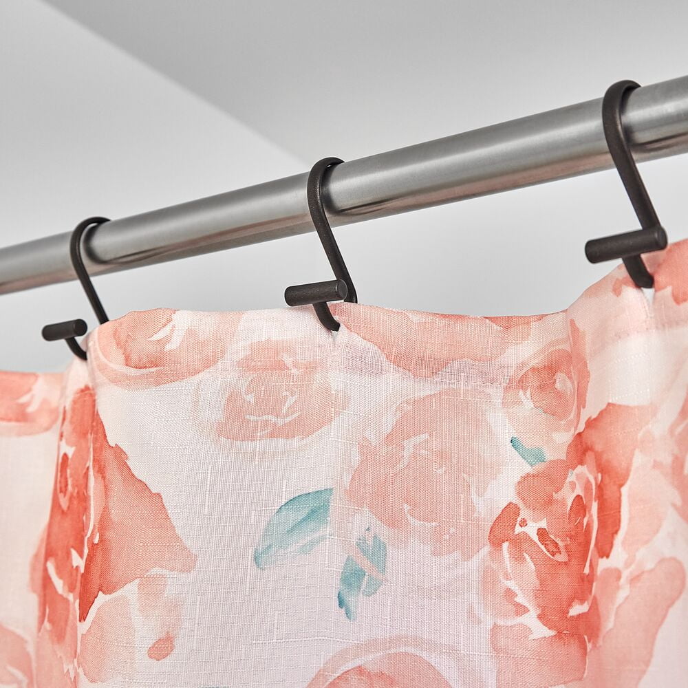 iDesign Polyester Shower Curtain, Peach Watercolor Floral, 12 Reinforced Buttonholes