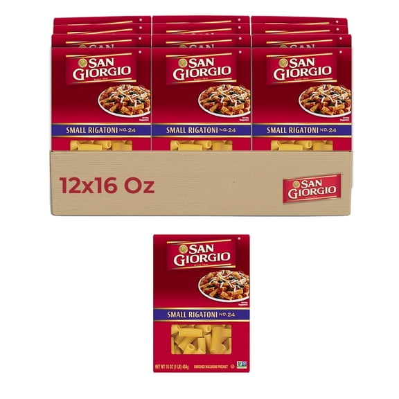 San Giorgio Small Rigatoni Pasta, 12-Pack (16 oz Each) – Ridged Tubes for Perfect Sauce Absorption