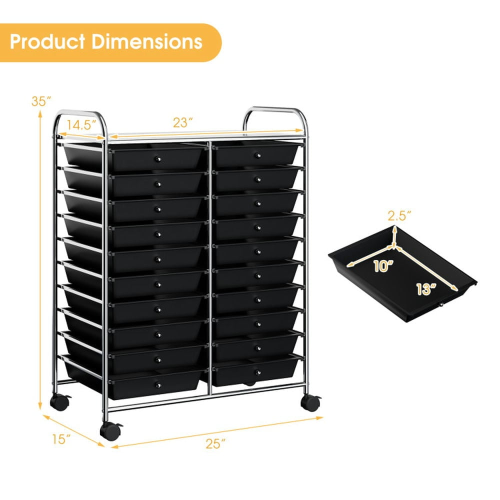 Barara King File Cabinet, Filing Cabinet Organizer,20 Drawers Storage Rolling Cart Studio Organizer-Black