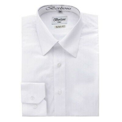 Berlioni Italy Men's Slim fit Convertible Cuff Solid Italian French Dress Shirt