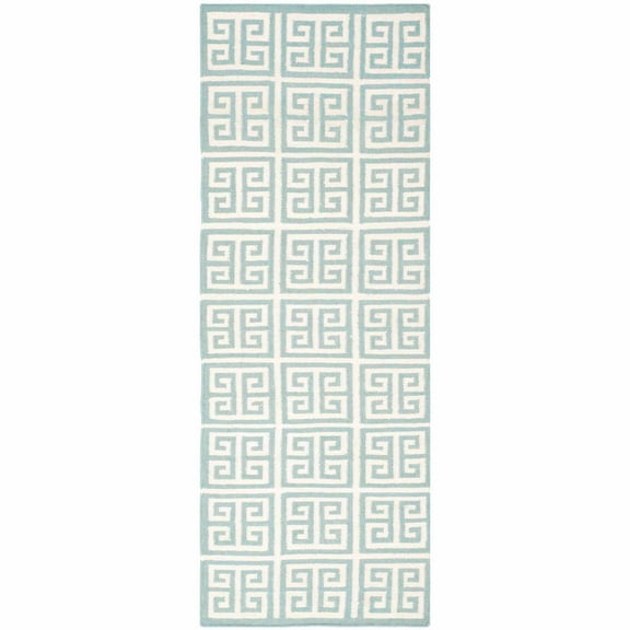 SAFAVIEH Dhurrie Valentina Geometric Moroccan Wool Runner Rug, Blue/Ivory, 2'6" x 7'