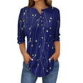 thumbnail image 2 of Xyxonk 3/4 Sleeve Tops for Women Casual Floral Printed Shirt Loose V-Neck Tunic Tops Summer Three Quarter Length T-Shirt Clothing Ladies V Neck Tunic Tops Blue L, 2 of 5