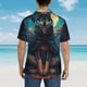 thumbnail image 4 of Balery Starry Sky Moon Wolf Leader Camisas hawaianas de manga corta para hombre, camisas playeras de corte holgado, camisas de vacaciones con botones,3X-Large, 4 of 7