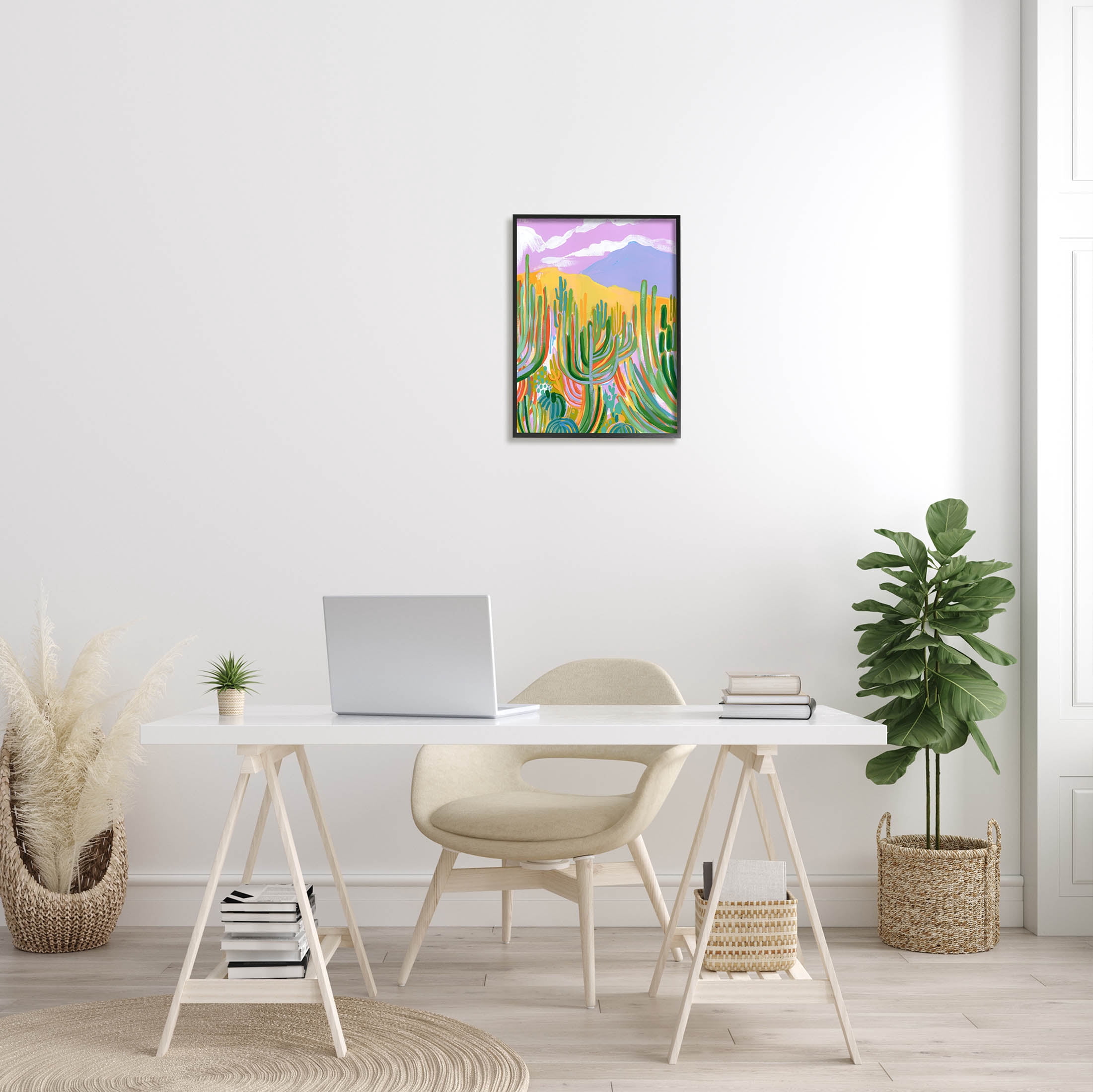 Stupell Industries Abstract Cactus Plants Desert Dunes Painting Black Framed Art Print Wall Art, Design by Laura Marr