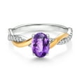 thumbnail image 2 of Gem Stone King 2 Tone 10K Yellow Gold and 925 Sterling Silver Purple Amethyst and White Lab Grown Diamond Twisted Interwoven Ring for Women (0.86 Cttw, Available in Size 5,6,7,8,9), 2 of 4