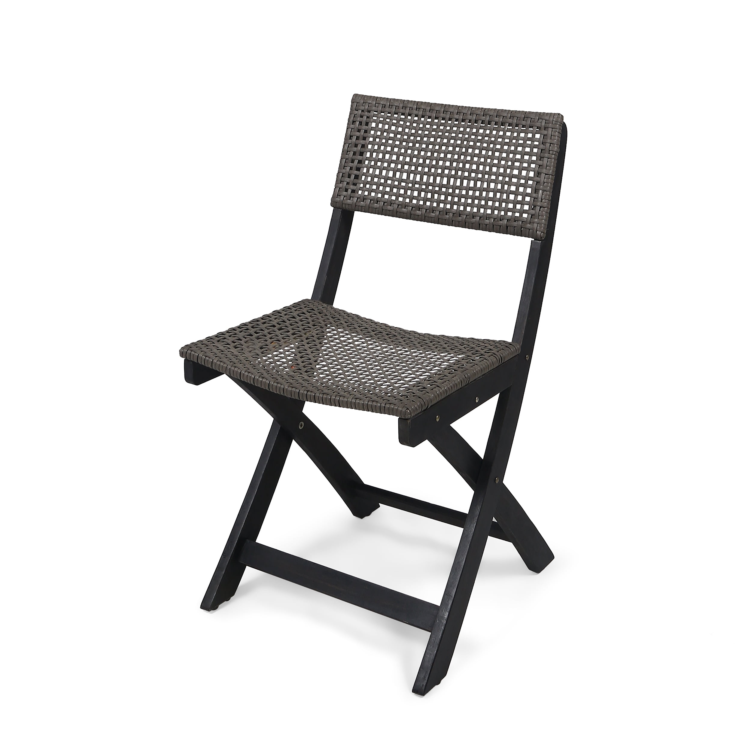 Outdoor Foldable Wicker Bistro Chair Set of 2, Portable Relax Seats for Patio Garden, Dark Gray