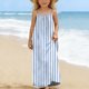 thumbnail image 5 of Vestido sin mangas con cuello redondo para niñas, moda para niñas, bonito vestido largo con estampado de rayas y cordón en la espalda, suelto y con tirantes., 5 of 9