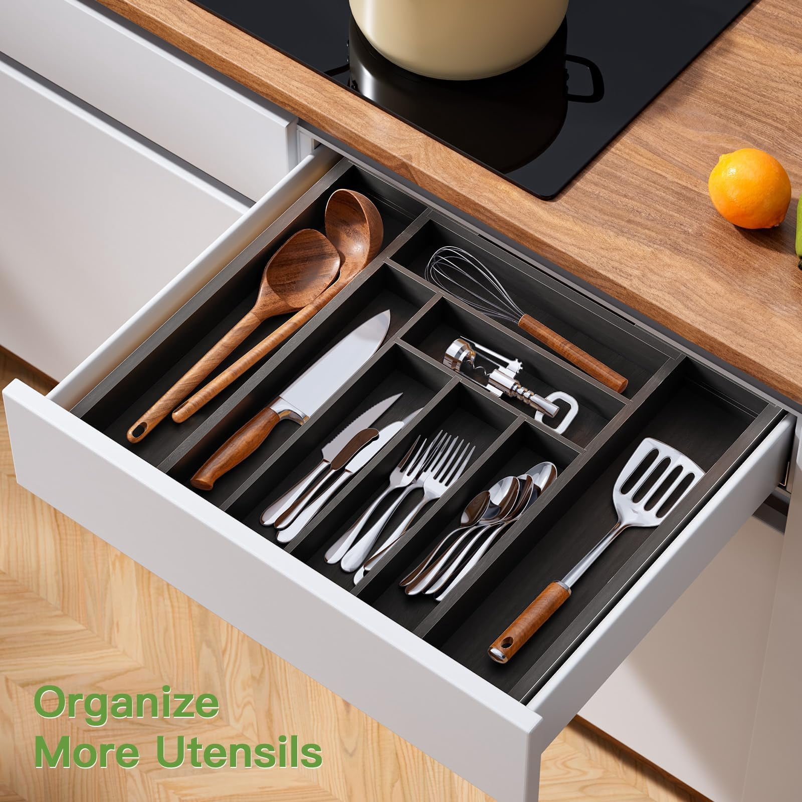 Bamboo Expandable Silverware Drawer Organizer Adjustable Utensil Tray Wood Cutlery Holder for Kitchen Storage and Home Organization