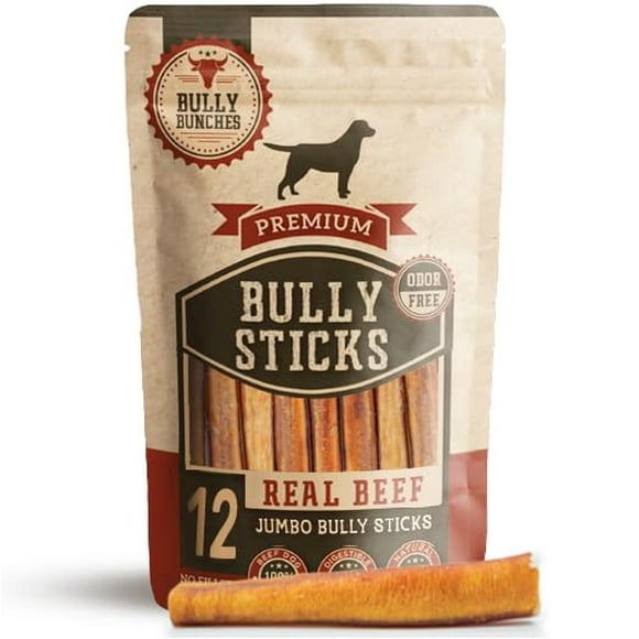 Bully Bunches Bâtonnets de Bully Premium 6 Pouces Sans Odeur pour Chiens Moyens et Grands - Friandises Longue Durée pour Soins Bucco-Dentaires - Tout Naturel et Ingrédient Unique, 100 % B