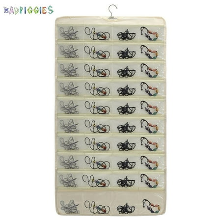 BadPiggies 80 Pockets Hanging Jewelry Organizer Double Sides Storage Bag for Rings Earrings Necklace Display (Beige, 80 Pockets)