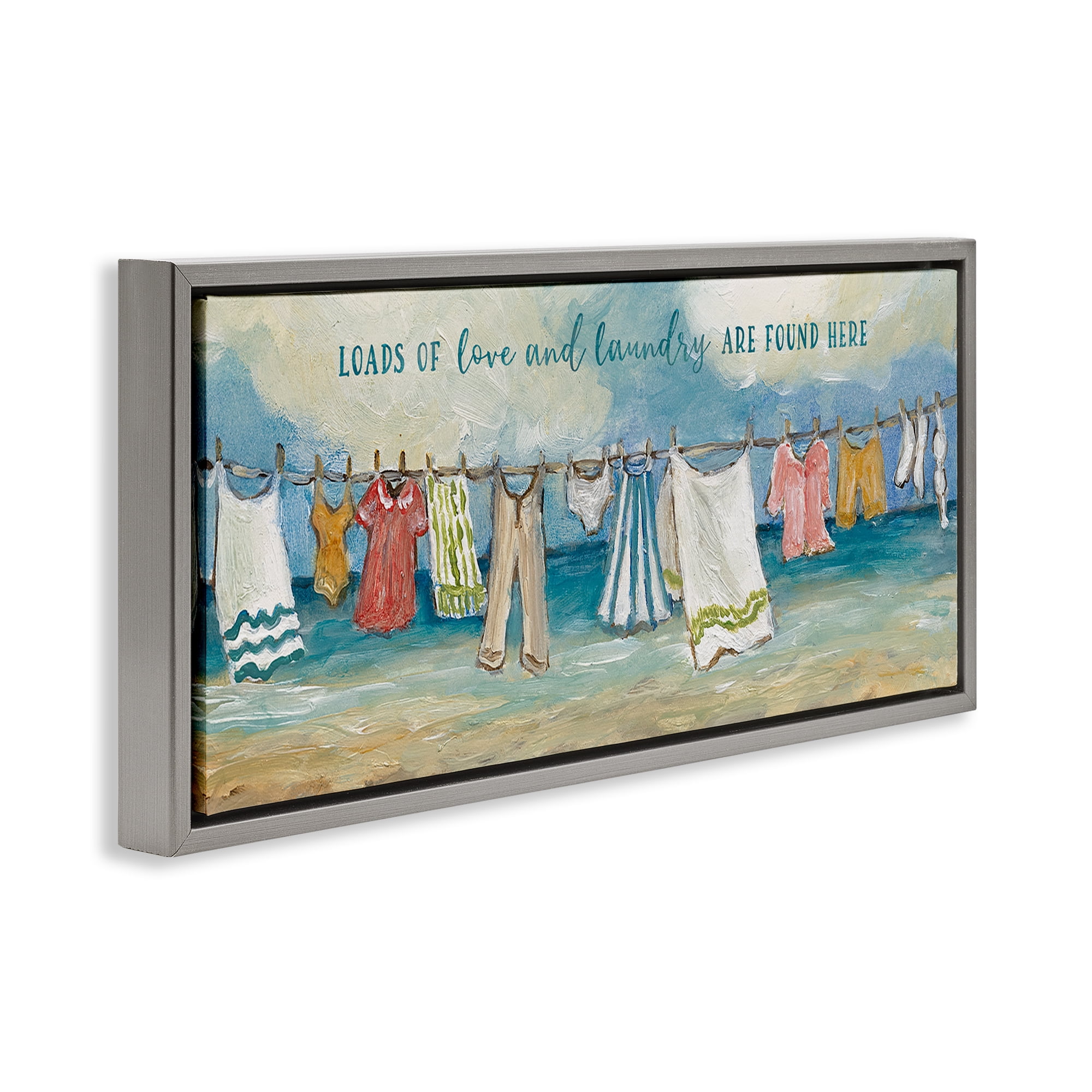 Stupell Industries Laundry By The Sea Gray Framed Floater Canvas Wall Art, design by Charlene Olson