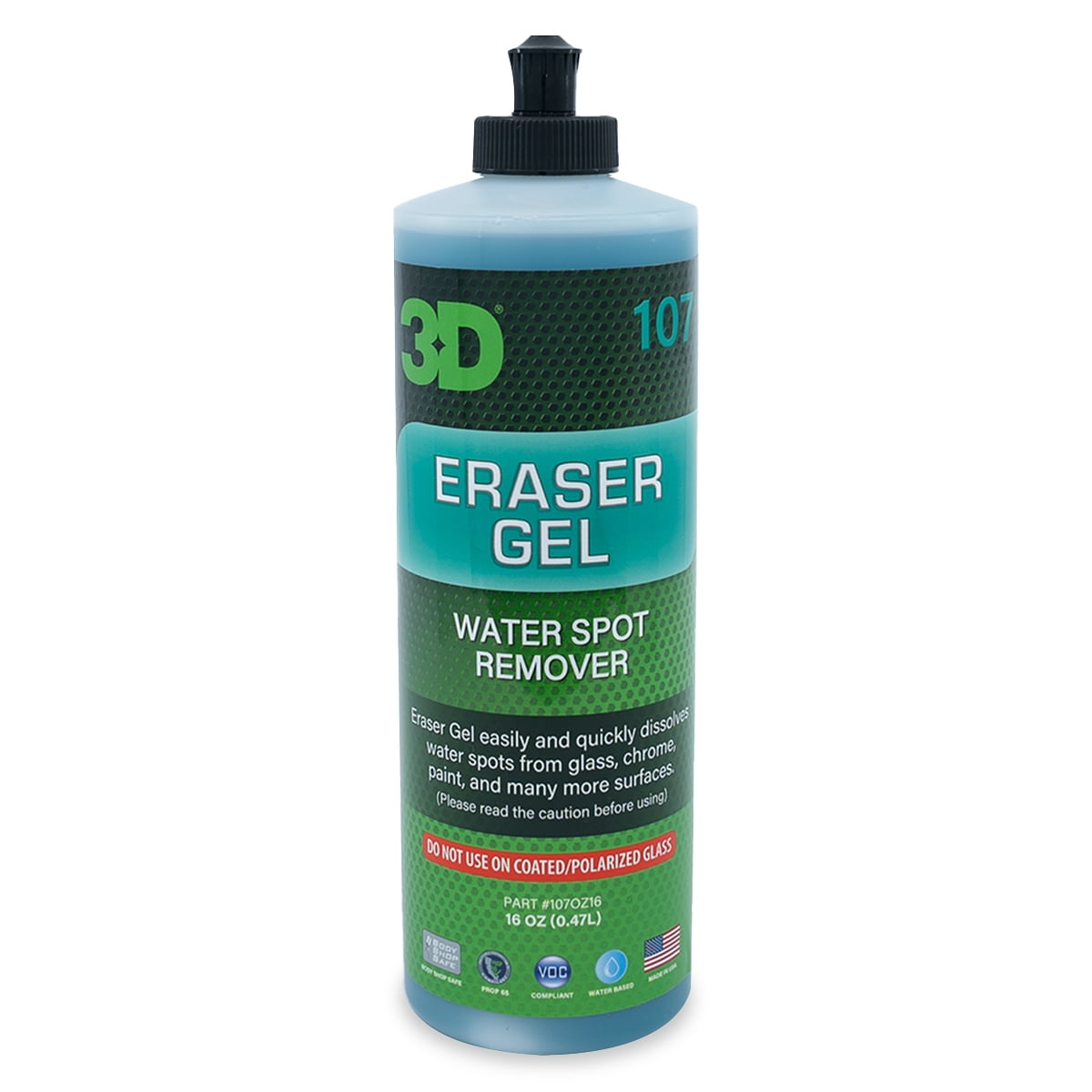 3D Eraser Gel Hard Water Stain Remover - 16 oz - Hard Water Spot Remover for Cars, Glass, and Paint - All Natural Shower Door Cleaner - Cleans Mirrors, Windows, Chrome Surfaces, and More
