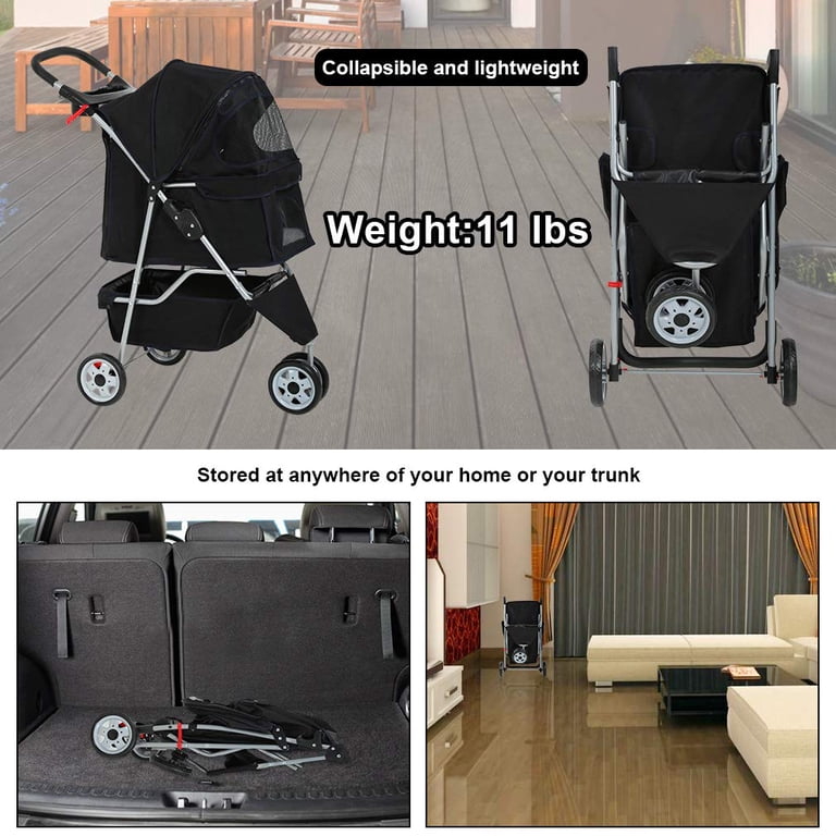 Bestpet 3-Wheel Pet Stroller, Black, Travel Folding Carrier photo 5