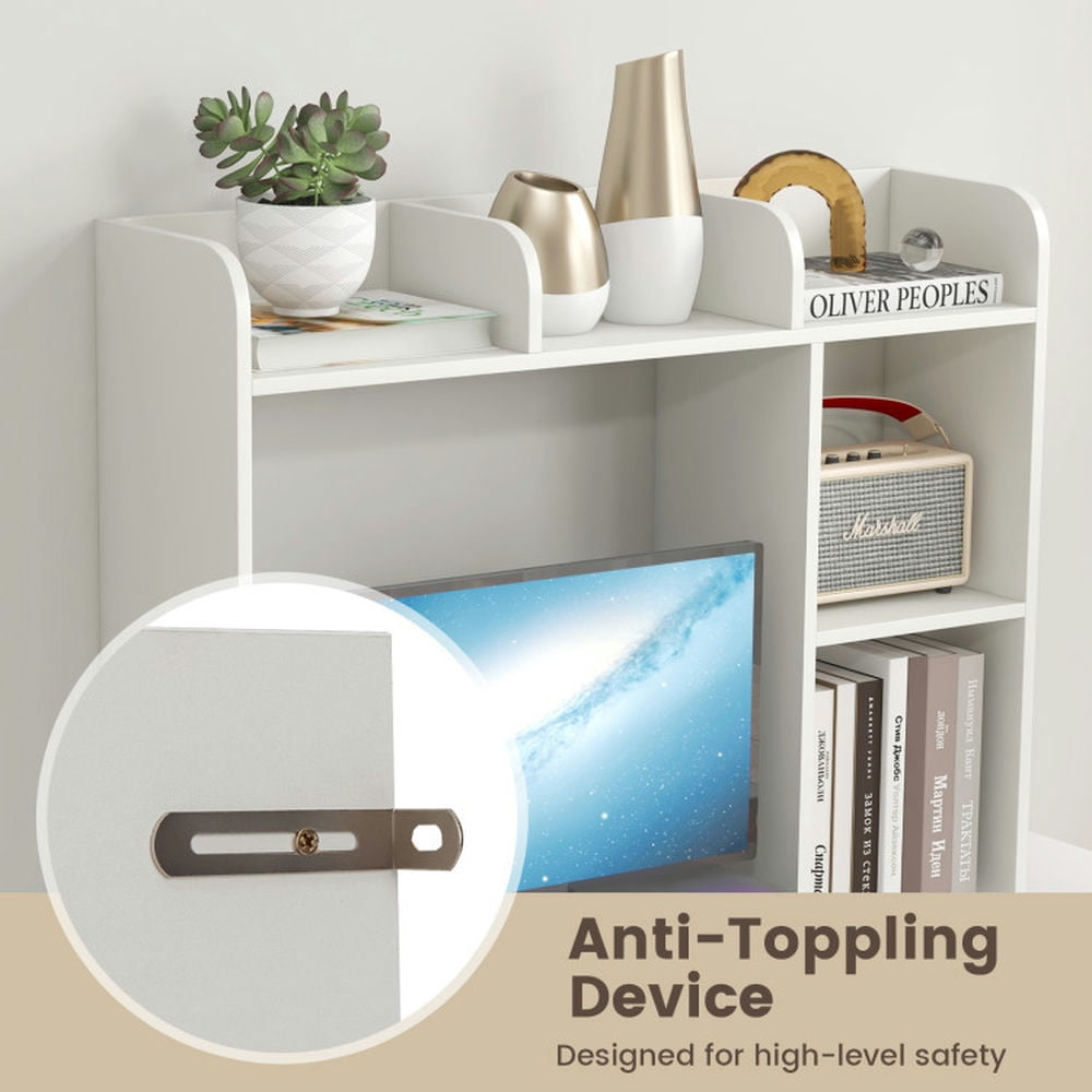 Demi Bonn 3-Tier Multipurpose Desk Bookshelf with 4 Shelves, Freestanding Display Shelf, White