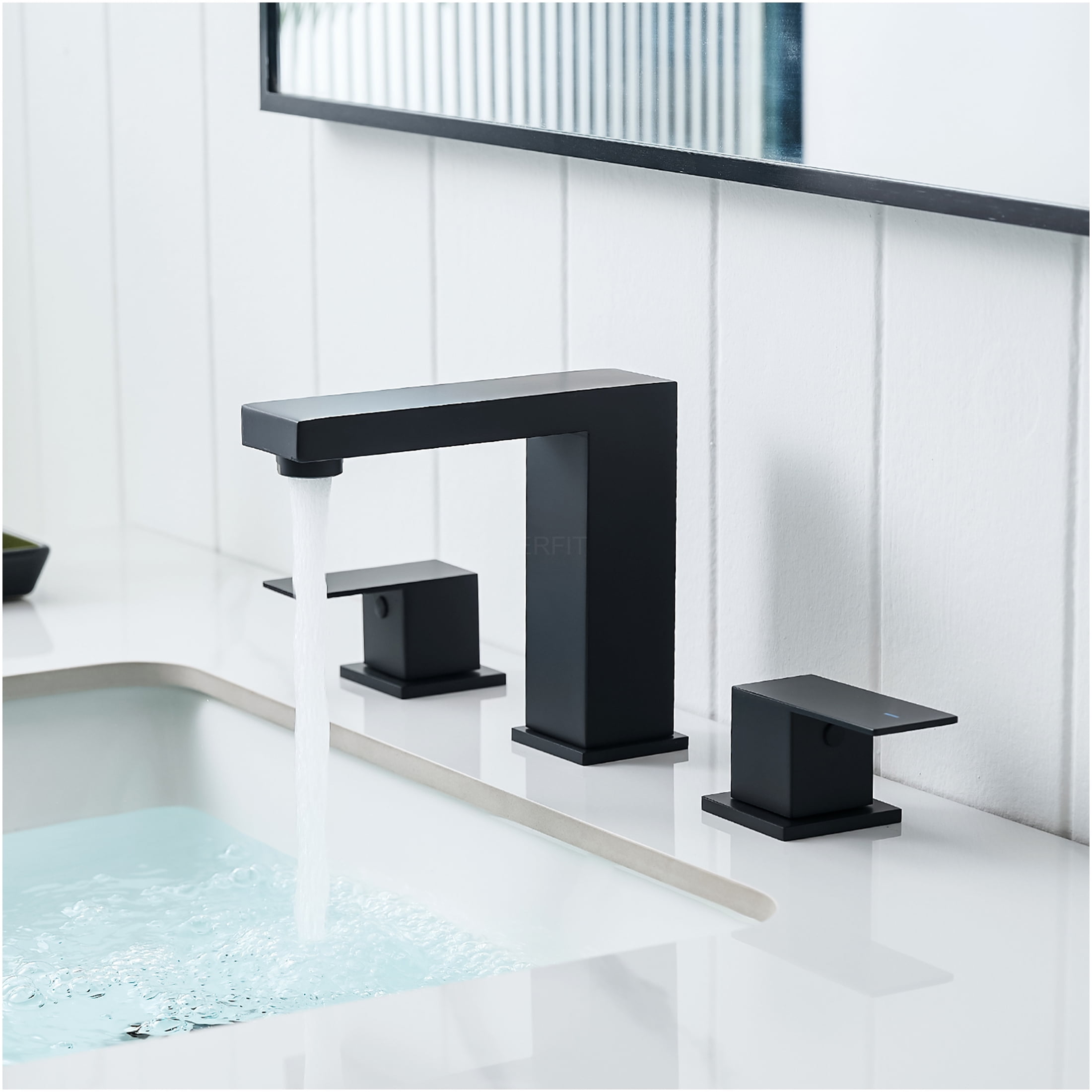 JERFIT 8-inch Widespread Bathroom Faucet, Matte Black 3-Hole Vanity Sink Faucet with Double Lever Handles and Pull-Out Hose, Solid Stainless Steel