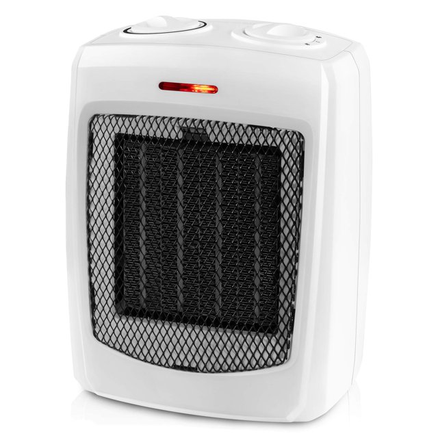 andily - Calentador eléctrico para hogar y oficina, calentador pequeño de cerámica con termostato, 750 W/1500 W (blanco)
