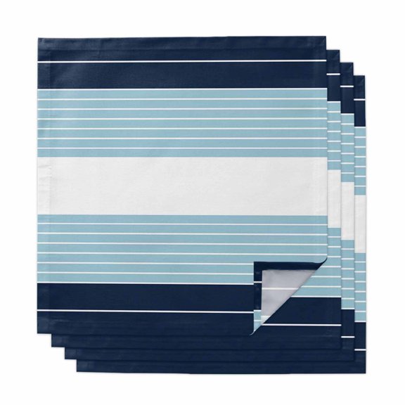 Navy Blue Aqua Stripe Cloth Napkins, Modern Art Horizontal Striped Washable and Reusable Dinner Napkins Set of 4, Table Napkin for Kitchen Party Birthday Wedding Hotel Housewarming 20"x20"