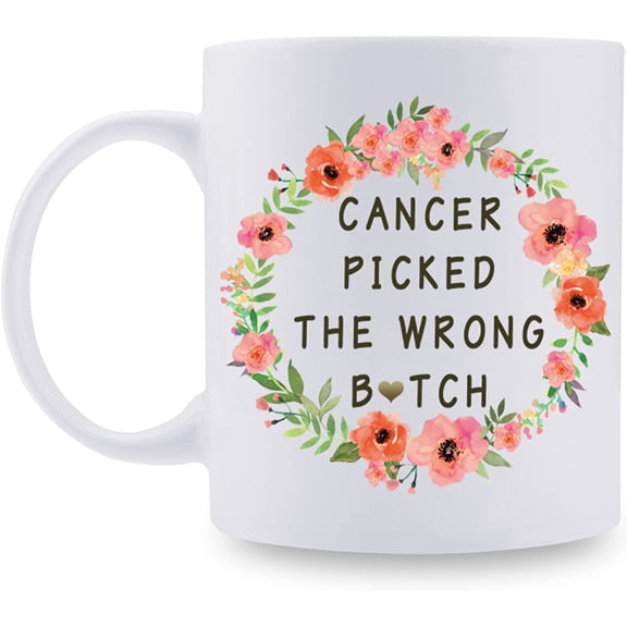 Cancer Survivor Gifts for Women - Cancer Picked The Wrong Btch with A Garland Mug - Cancer Gift for Ovarian Breast Cancer Chemotherapy Hysterectomy - 11oz Coffee Mug