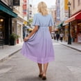 thumbnail image 5 of XUNKUSGA Summer Dresses for Women 2026 Fashion Wrap V Neck Short Sleeve Tie Waist High-Low Hem Sundresses for Women Soft Stretchy Women's Dresses,Purple,S, 5 of 7