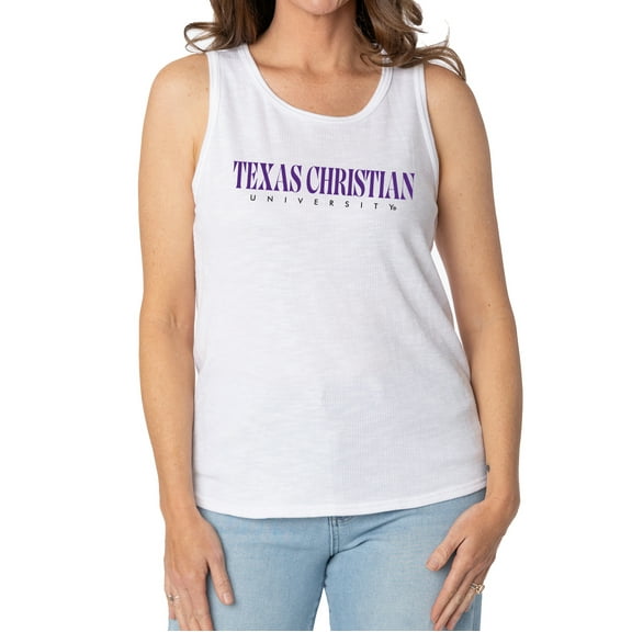 Women's White TCU Horned Frogs Blake Sandwash Rib-Knit Tri-Blend Tank Top