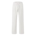 thumbnail image 4 of Pantalones con cordón ajustable de mezcla de lino en color liso para mujer: pantalones de cintura alta, elásticos y de pierna recta con bolsillos, tallas S-XXXXXL, 4 of 4