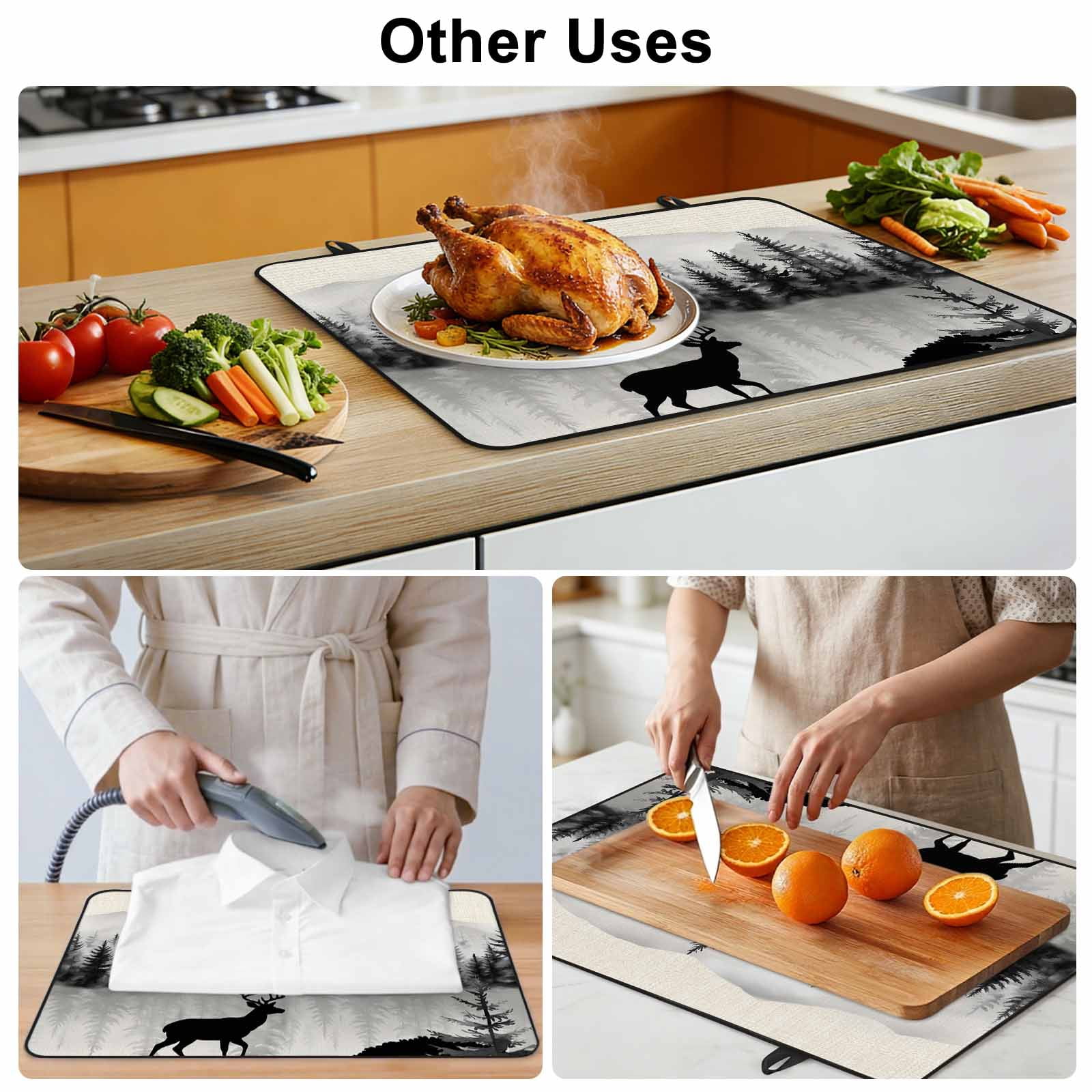 Deer Forest Stove Top Cover for Electric Stove, Heat-proof & Non Slip Glass Top Stove Cover Protector, Farmhouse Vintage Nature Trees Mountain Kitchen Flat Cooktop Rubber Mat 24x21 Inches