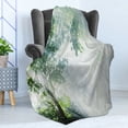 thumbnail image 4 of Rainforest Soft Flannel Fleece Throw Blanket, Sunbeam Between Shadows of Trees Idyllic Scenery of Solitude in Jungle Theme, Cozy Plush for Indoor and Outdoor Use, 70" x 90", Green White, by Ambesonne, 4 of 5