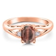 thumbnail image 3 of Gem Stone King 18K Rose Gold Plated Silver Red Tiger Eye and White Created Sapphire 3 Stone Engagement Ring for Women | 1.33 Cttw | Oval 8X6MM | Round 2MM | Gemstone Birthstone | Size 5, 3 of 6