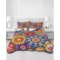 thumbnail image 2 of Twin Quilt Bedding Set, Boho Blue Flower Reversible Summer Quilt 3 Pieces, Spring Bohemia Chic Red Yellow Floral Lightweight Bedspreads Coverlets with 2 Pillow Shams for All Seasons, 2 of 5