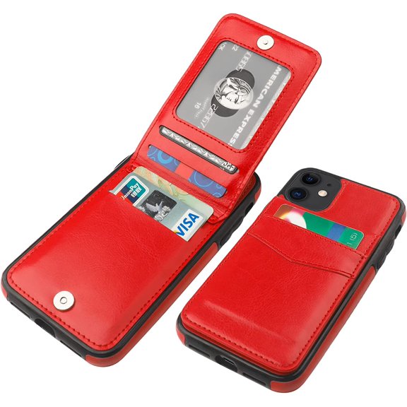 iPhone 11 Case Wallet with Credit Card Holder, Premium Leather Magnetic Clasp Kickstand Heavy Duty Protective Cover for 11 6.1 Inch(Red)