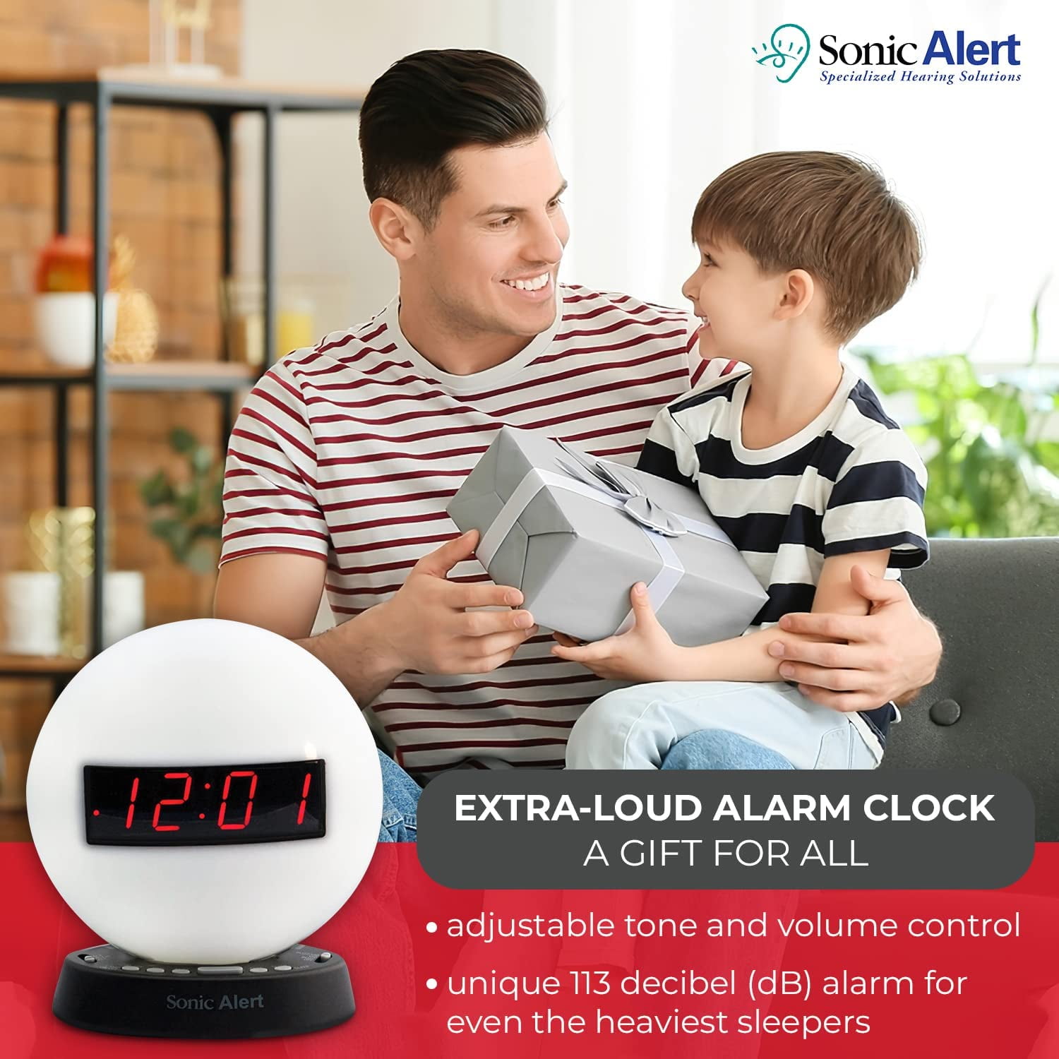 Sonic Alert Soft White Alarm Clock Nightlight - Wake Up with Gentle Light and Sound