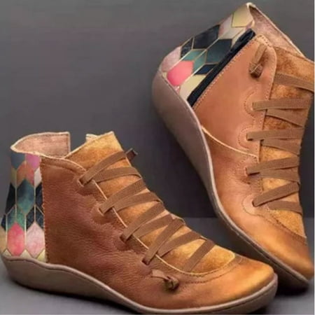 

VEKDONE 2023 Clearance Valentine s Day Deals Women Lug Sole Non-Slip Short Boots Ladies Fashion Vintage Style Zipper Flat Shoes Ankle Short Combat Boots