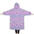 thumbnail image 2 of Oversized Wearable Blanket Hoodie,Pink Purple Cat Eye Skull Butterfly Pattern Sherpa Blanket Hoodie with Super Pockets,Super Warm Fuzzy Pullover for Women & Men, 2 of 6