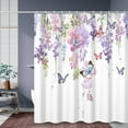 thumbnail image 3 of SUNOLIFE Purple Butterfly with Floral Shower Curtain Spring Lavendar Flowers Waterproof Fabric Bathroom Curtain 72x72 in, 3 of 9