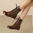 thumbnail image 4 of Viluyesy Womens Western Boots, Round Toe Lace Up Embroidery Mid-Calf Fashion Retro Cowgirl Boots Brown, 4 of 7