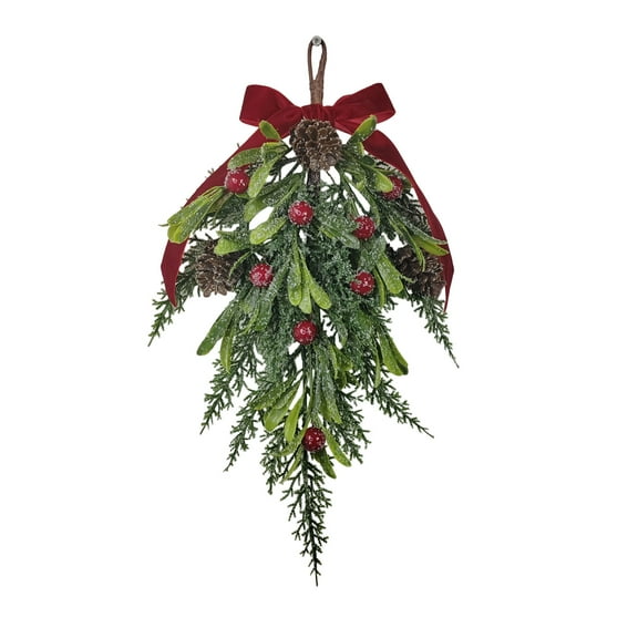 Christmas Decorative Teardrop Swag - 16 Inch Artificial Norfolk Pine Pinecone Teardrop Wreaths for Front Door, Red Berry Acorn Winter Christmas Hanging Door Christmas Decorations