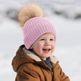 thumbnail image 2 of AWZXDE Kids Knit Winter Hat With Pom For Outdoor Cold Weather Warm Ear Light Purple, 2 of 4