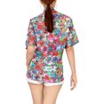 thumbnail image 4 of HAPPY BAY Women's Floral Beach Hawaiian Blouses Shirt V Neck Blouse Short Sleeve Button Down Dress Tops Tee Shirts for Women L Allover Rose, Pink, 4 of 5