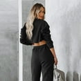 thumbnail image 2 of IROINNID Survêtement pour Femmes Ensemble 2 Pcs Col Rond Couleur Unie Pull Court à Manches Longues Décontracté avec Cordon de Serrage, Noir, 2 of 9