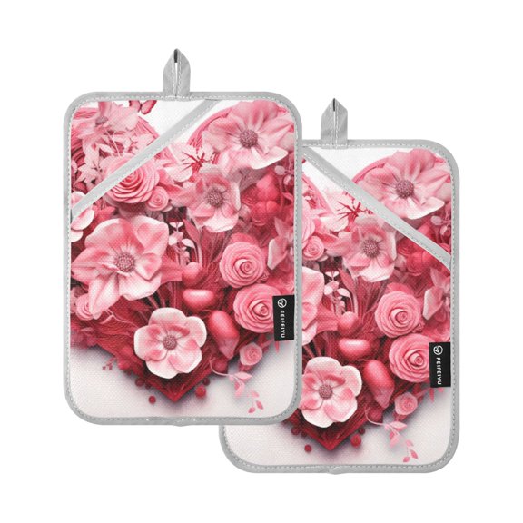 ALAZA Love Valentine Floral Pot Holders Set of 2 Heat Resistant Kitchen Oven Mitts
