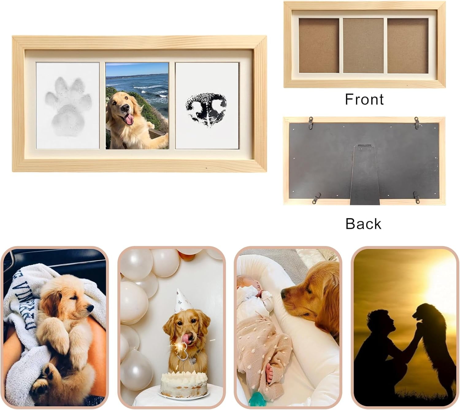 Zeokiar Paw Print Impression Kit for Dogs and Cats, 2 Clay, Large Ink Pad, Wooden Picture Frame, Pet Memorial Keepsake, Gift for Pet Owners & Lovers