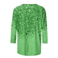 thumbnail image 5 of Aobny Women's Streetwear T-Shirt Green Glitter Spring Clothes Crew Neck 3/4 Sleeve Shirts for Adult, 5 of 5