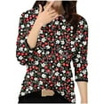 thumbnail image 2 of Fznquz Tops for Women Red Loose Casual Long Sleeve Shirt Trendy Crew Neck Floral Print Dressy Ladies Blouses, 2 of 5